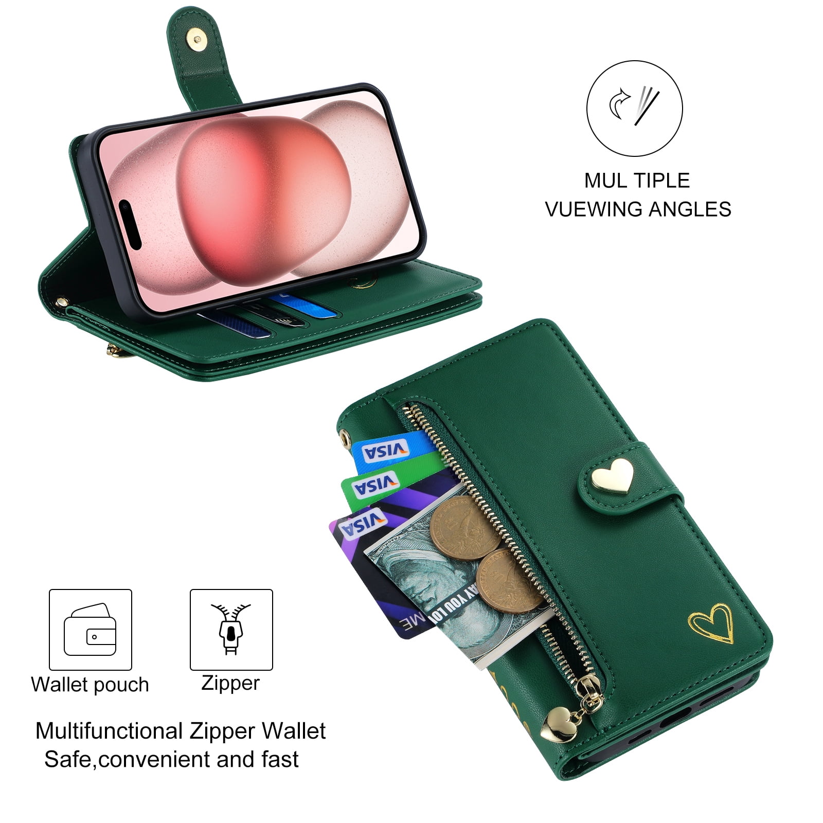 Case for Samsung Galaxy A12 5G Wallet phone case with zipper pocket, wrist strap, flip cover and built-in card slots.