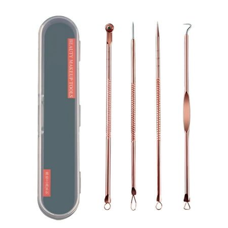 "DeeSse 4pcs Blackhead Remover Pimple Extractor Whitehead Blemish Removal Kit Stainless Steel Clean Tool,Rose Gold"