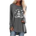 thumbnail image 1 of Camiseta de manga larga suelta con cuello redondo y estampado informal para mujer de Halloween, blusa, camisas Pompotops  FGAJ5084, 1 of 4