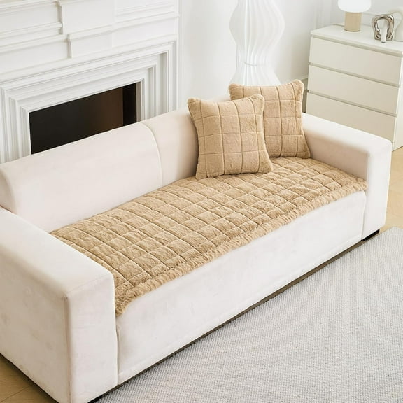 TOPCHANCES Thickened Plush Couch Covers, Non-Slip Couch Slipcover for Dogs Cats, Pets Bed Mat Couch Protective Cover (Light Coffee, 70x150cm/28*59in)
