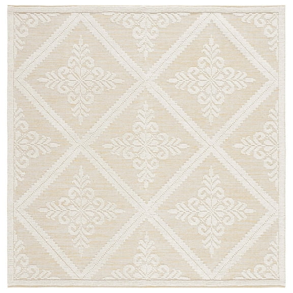 SAFAVIEH Vermont Trinity Floral Geometric Wool Area Rug, Ivory/Gold, 6' x 6' Square
