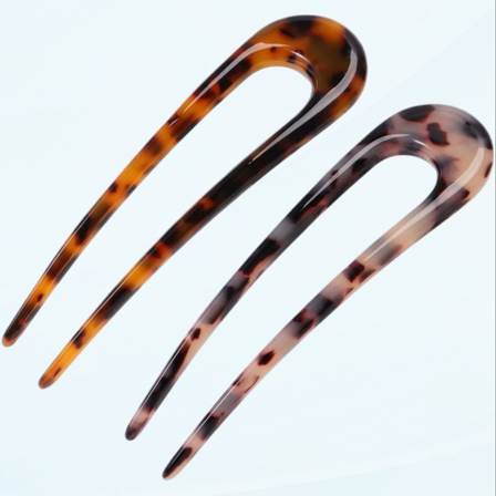 2pcs French Hair Fork Celluloid Chignon Hair Pins Hair Updo U Sticks Pins Braid Twist Bobby Pins for Buns (Random Color)