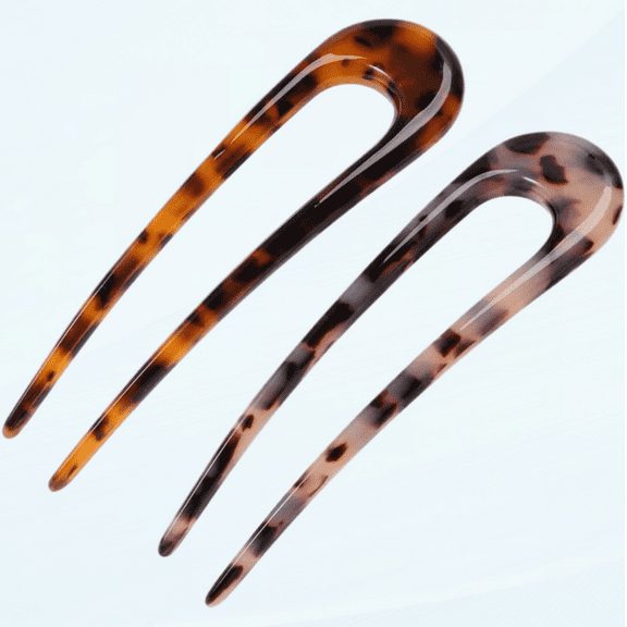 2pcs French Hair Fork Celluloid Chignon Hair Pins Hair Updo U Sticks Pins Braid Twist Bobby Pins for Buns (Random Color)