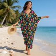 thumbnail image 5 of Xixirimido Día de los Muertos Skeleton Dance Print Kaftan Dresses for Women Plus Size V-Neck Moo Moos Batwing Sleeve Caftan Beach Dress Bathing Suit Cover-Up Loungewear, 5 of 7