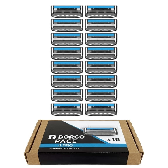 DORCO Pace 4 Pro - Four Blade Razor System with Trimmer - 16 Cartridge Refill Pack (No Handle)