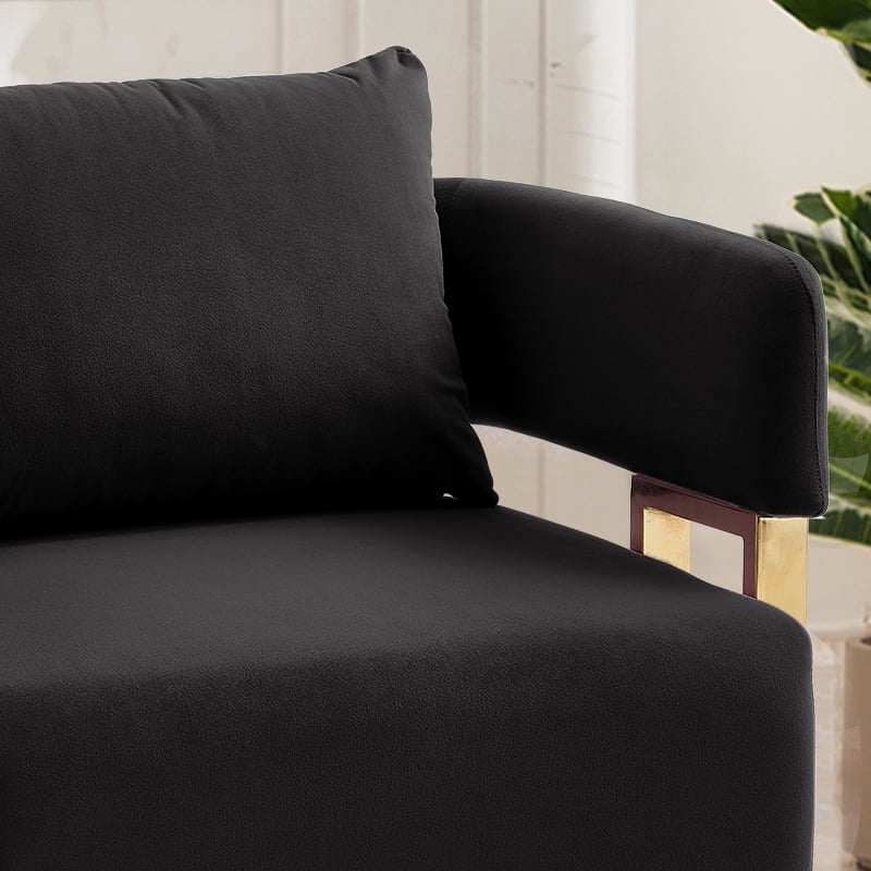Leumius Velvet Accent Chairs Set of 2,Morden Upholstered Armchair Dining Side Chairs with Gold Metal Legs for Dining Kitchen Living Room,Black