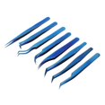 thumbnail image 1 of 8pcs Eyelash Tweezers Stainless Steel Fine Tip Ergonomic Blue Titanium Eyelash Extension Tweezers Set for Professional, 1 of 5