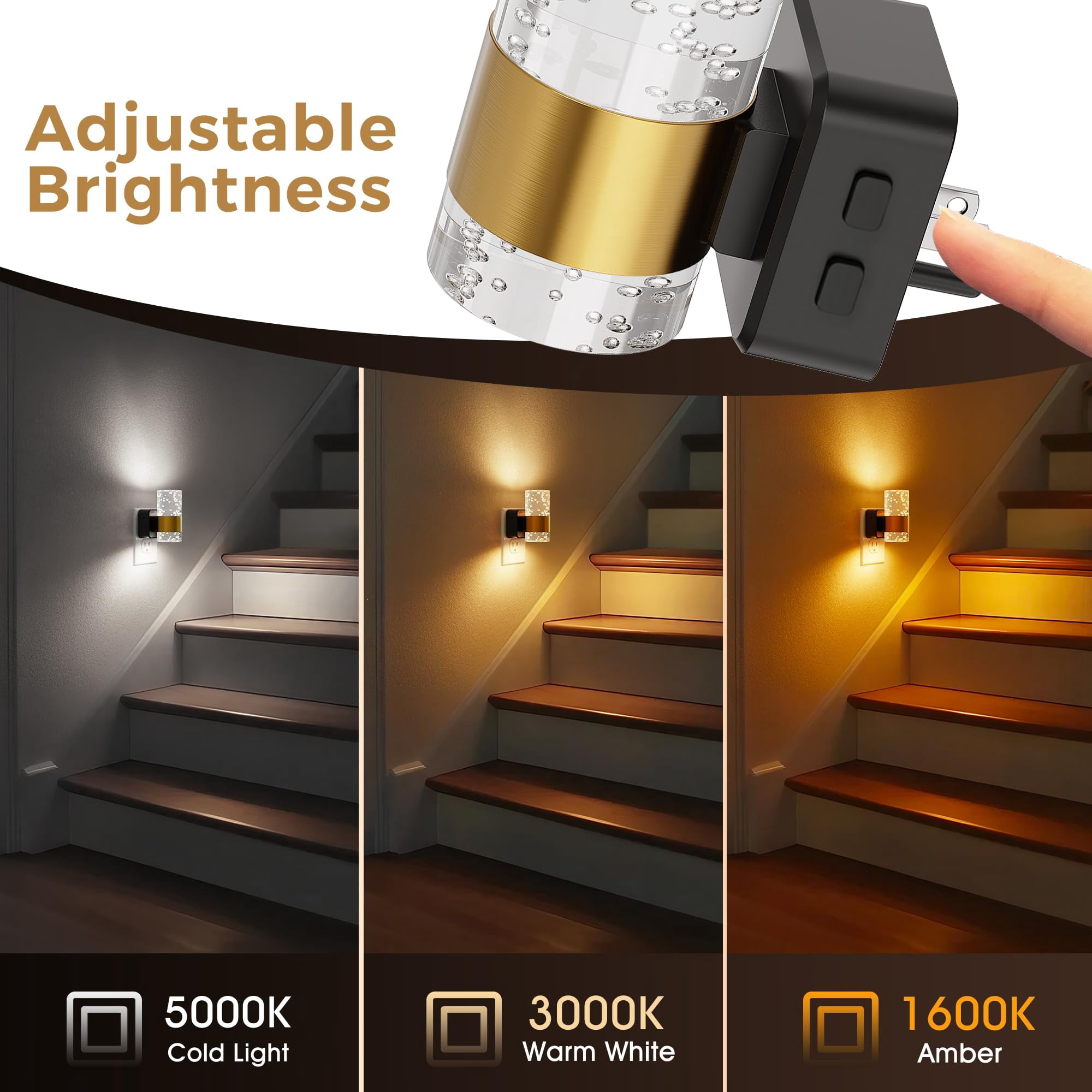 Night Lights Plug Into Wall  Dimmable Light With Dusk-to-dawn Sensor Soft White/cool White/amber 3 Color Adjustable Brightness Rotatable Bubble Nightlight For Hallway