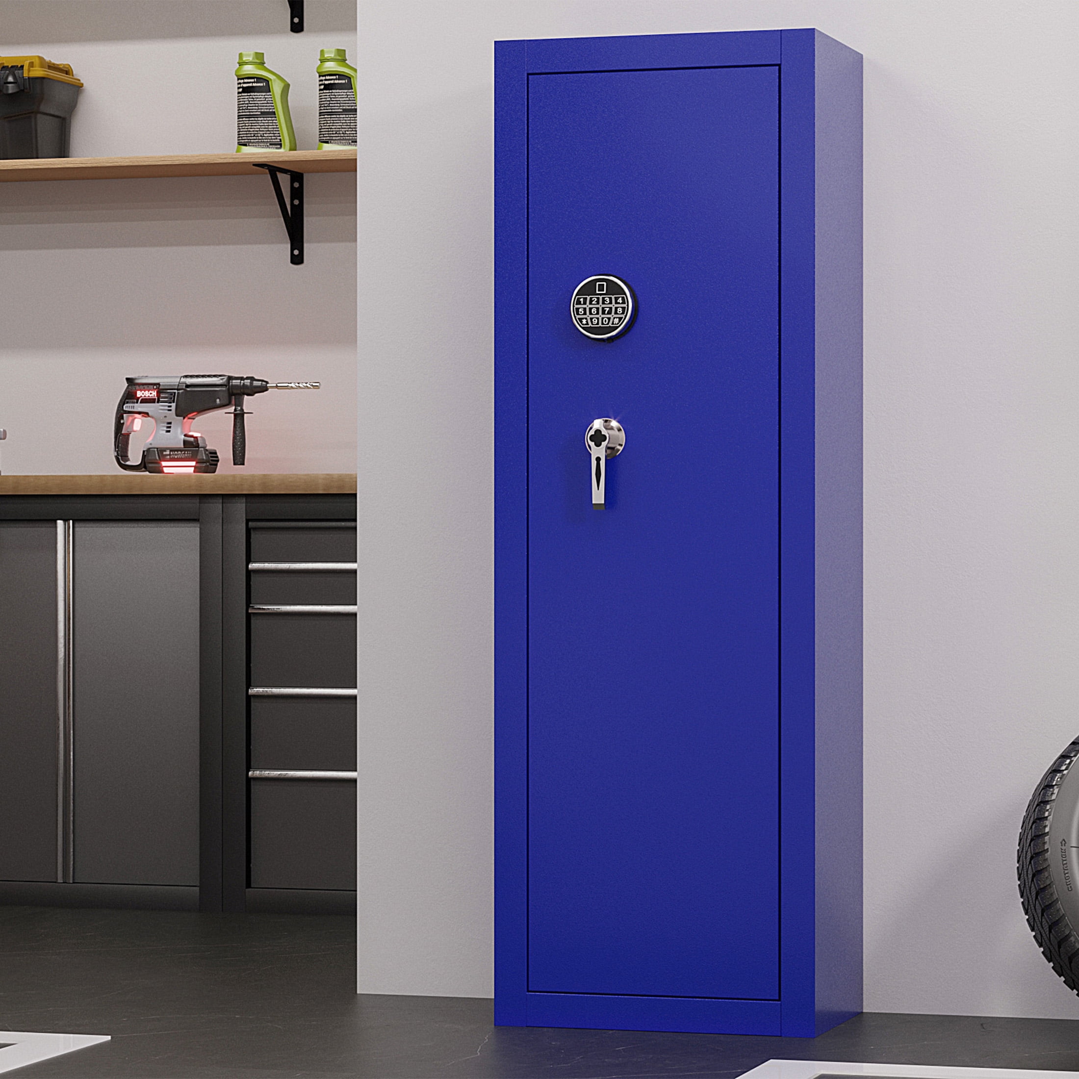 Sapital Biometric Rifle & Shotgun Safe, Heavy Duty Steel Gun Cabinet with Adjustable Racks, Blue