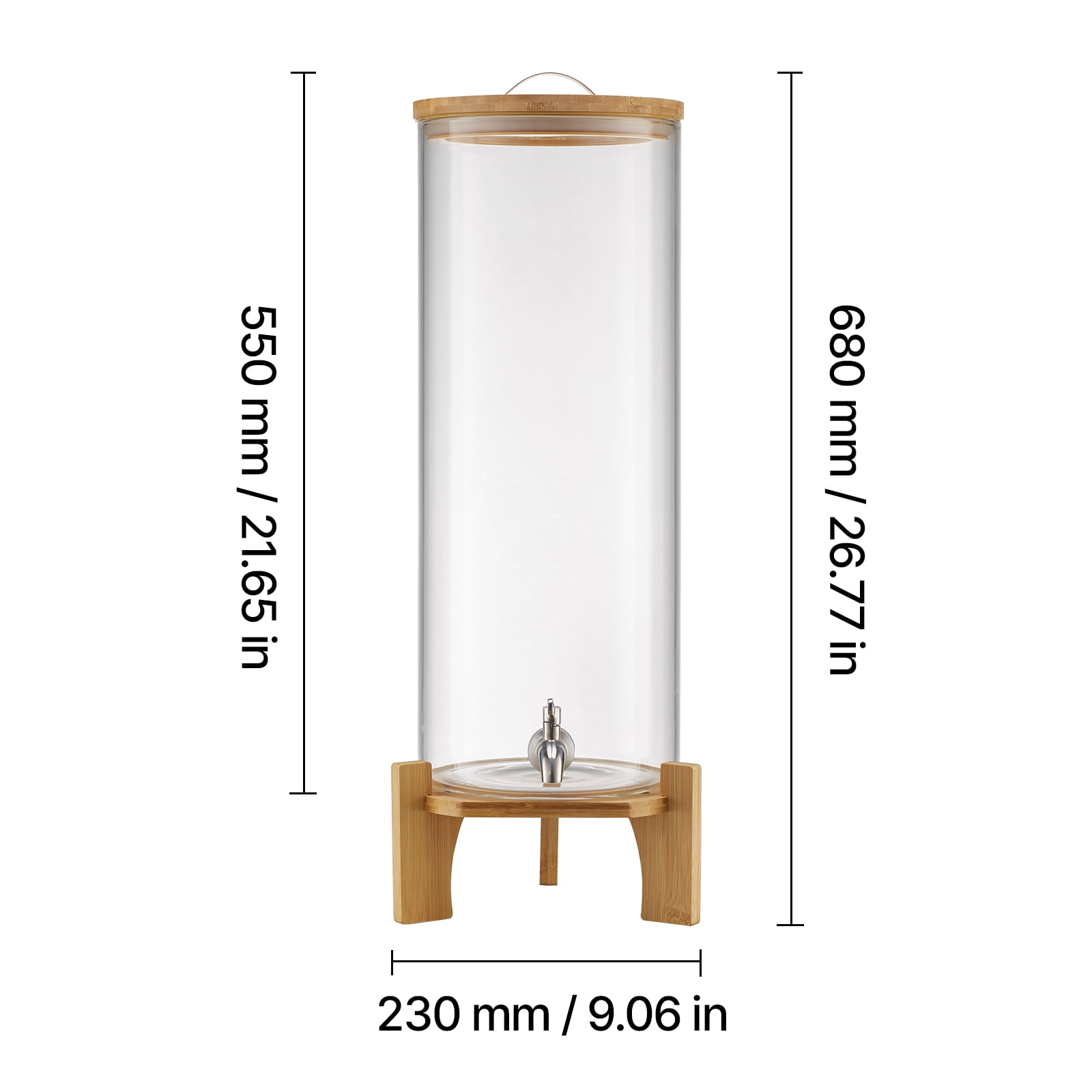 VEVOR Beverage Dispenser, 3.5 Gallon Drink Dispensers for Parties, Glass Juice Dispenser with Wood Stand, Stainless Steel Spigot, Iced Tea Lemonade Juice Water Dispensers for Parties