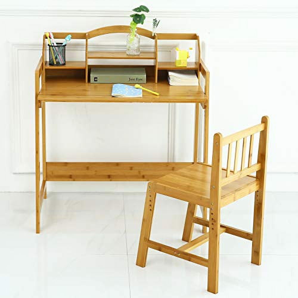 UNICOO® Bamboo Height Adjustable Kids Desk and Chair Set, Children Desk, Study Table and Chair Set (Nature -01)