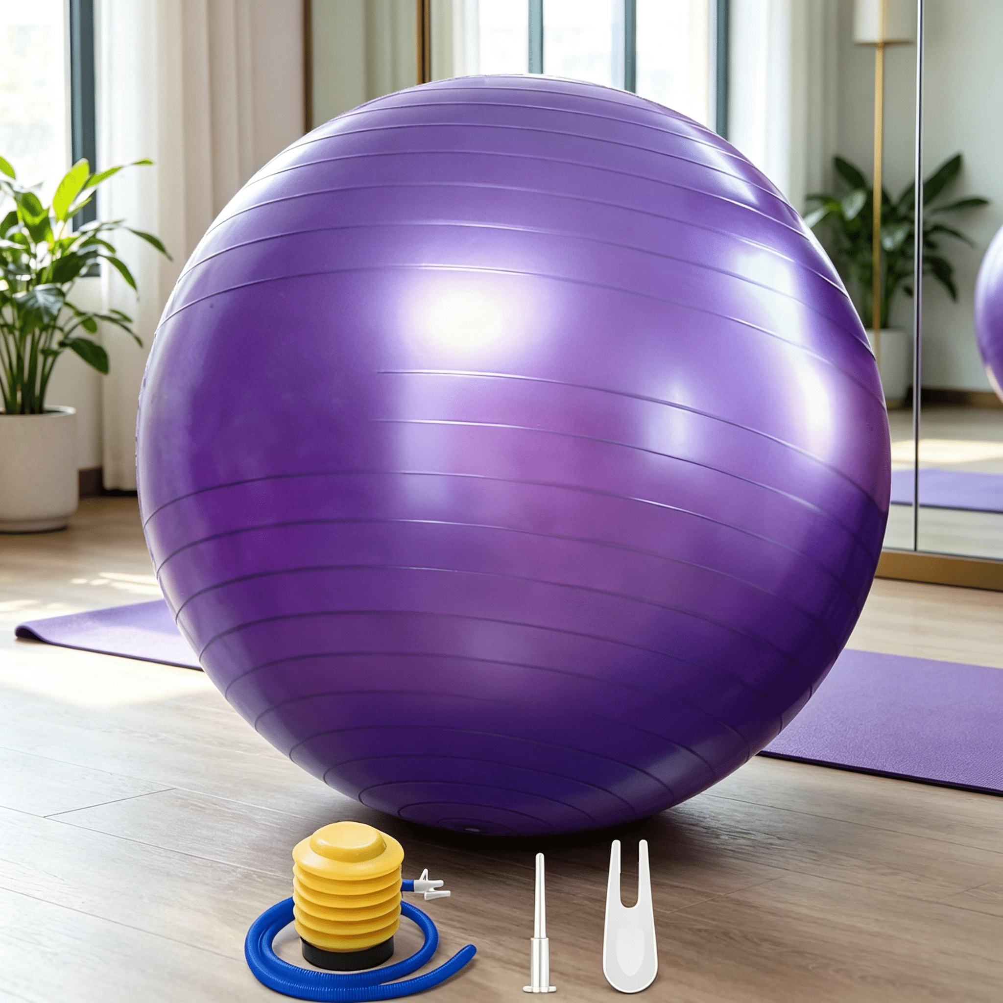 BESTSKY 2026 New Exercise Ball with Pump - Bender Ball for Stability, Barre, Pilates, Yoga, Balance, Core Training, Stretching and Physical Therapy, Purple, 45Cm