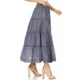 thumbnail image 4 of Sakkas Solid Embroidered Crochet Lace Trim Gypsy Bohemian Mid Length Cotton Skirt - Grey - One Size, 4 of 5