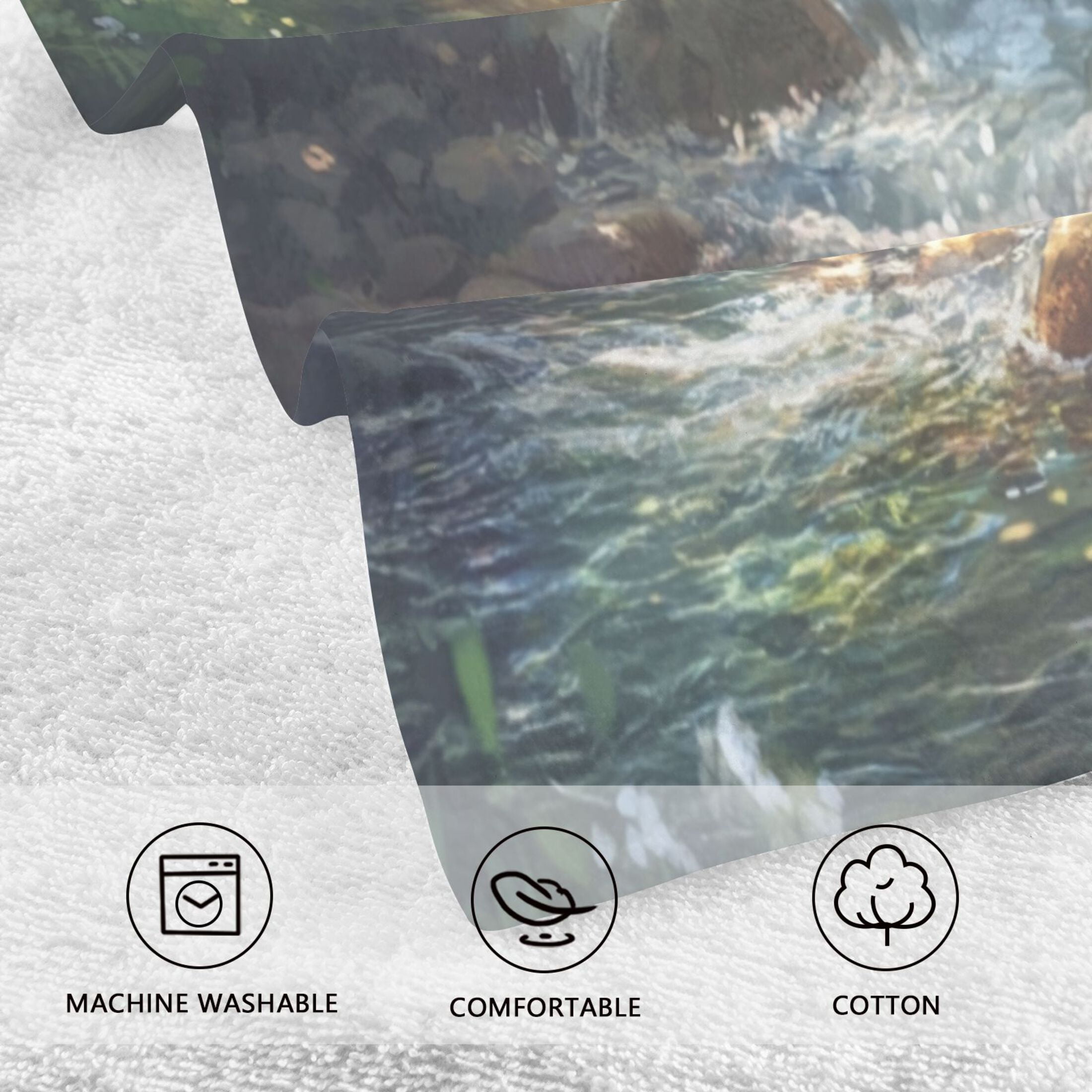 Cotton Towel Two-Piece 16x28 Inch One Sizex2 Face Towel Set Towel Set Cotton Hand Bath Towel Bathroom Beach Beautiful Green Stream