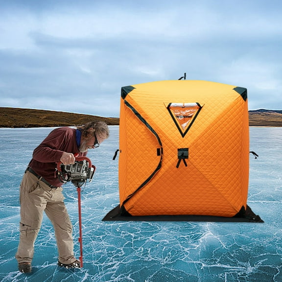 Portable Ice Fishing Tent Fishing Shelter Thermal Ice Fishing Tent 210D Oxford Cloth Fiberglass Winter Orange