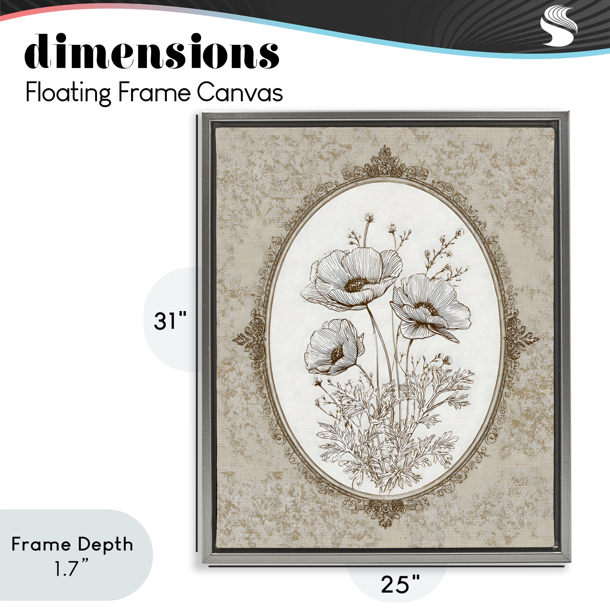 Stupell Industries Vintage Floral Sketch of Poppies Gray Framed Floater Canvas Wall Art, design by Ink Drop Loft