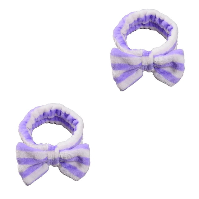 Qarigey Diademas Nudo de lazo Banda elástica para la cabeza Banda para el sudor ajustable Accesorios para el cabello Diadema para de cara Raya Raya blanca morada 2piezas Qarigey CBP394880