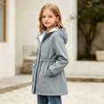 thumbnail image 4 of Girls Solid Color Slim Raincoat Windproof Long Sleeve Cinched Drawstring Zipper Rain Jacket Kids Casual Water-Resistant Outerwear with Pockets Gray 11-12 Years, 4 of 6