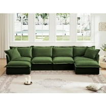 Cloud Couch Sectional, U-Shape 4-Seater Sofa with Deep Seats & French Edges, Green Living Room Couch with Big Pillows, Soft Chenille Fabric, Comfy Wide Sofa for Apartment