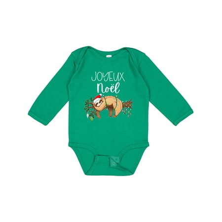 

Inktastic Joyeux Noël- Christmas Sloth Gift Baby Boy or Baby Girl Long Sleeve Bodysuit