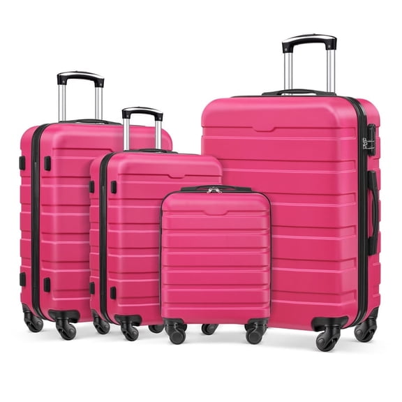 4 Piece Luggage Set 16/20/24/28 inch Hardside Lightweight Suitcase with Spinner Wheels (Rose Red)