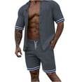 thumbnail image 1 of Mikilon Tenues Tendance pour Hommes Ensemble Cardigan 2 Pcs Ensemble Tricoté Slim Manches Courtes Shorts Ensemble Haut Shorts Ensemble Deux Pièces Confort Funky Manches Courtes Ensemble Gris Foncé m, 1 of 6