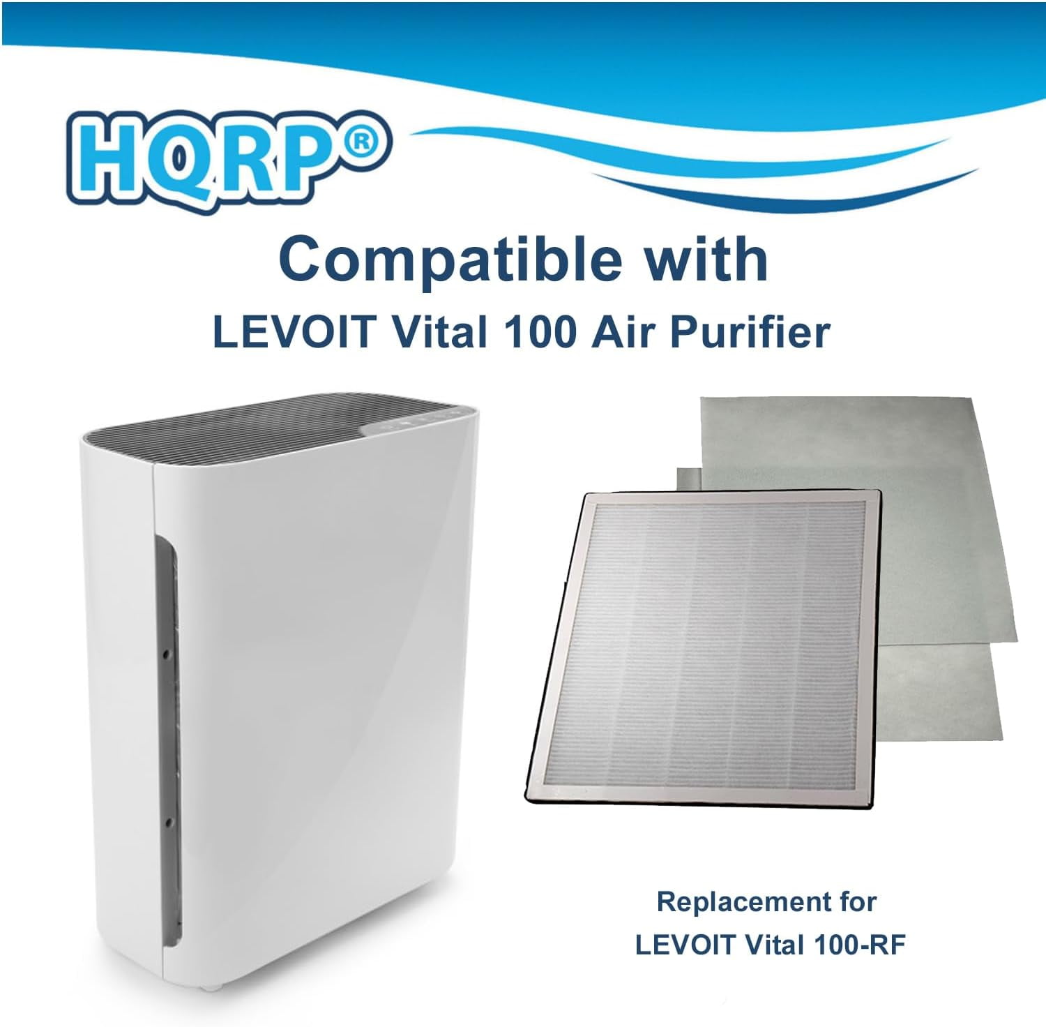 HQRP 2-Pack Vital 100 Replacement Filter Compatible with LEVOIT 100 Air Purifier, HEPA 3-Stage Activated Carbon Filter Set, Vital 100-RF Part