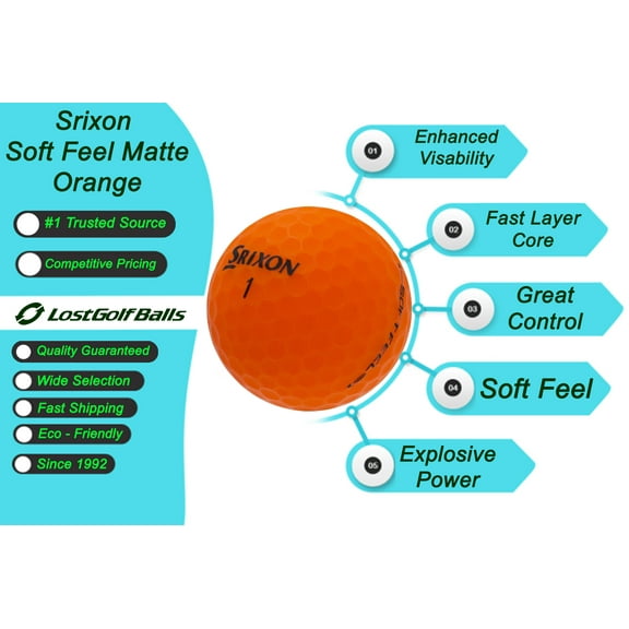 36 Matte Orange Srixon Soft Feel Golf Balls in Mint Condition, Recycled Used Golf Balls, AAAAA Quality Quality, Best Quality, White