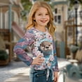 thumbnail image 3 of Xoenoiee Otter Cherry Blossom Print Kids Girls Tie Hem T Shirts Casual Long Sleeve Tee Crewneck Blouses Tunic Tops Sweatshirt Fall Outfits, 5-6 Year, 3 of 7