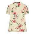 thumbnail image 4 of JTZGDY Plus Size Women Linen Shirts Dressy Casual Floral Printed Summer Short Sleeve Oversized Lapel Collared Round Neck Graphic T-Shirts Top Loose Fit Business Work Tunic Blouse Multicolor#38 S, 4 of 7