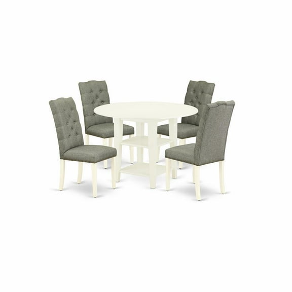 East West Furniture Dining Room Set Linen White, SUEL5-LWH-07