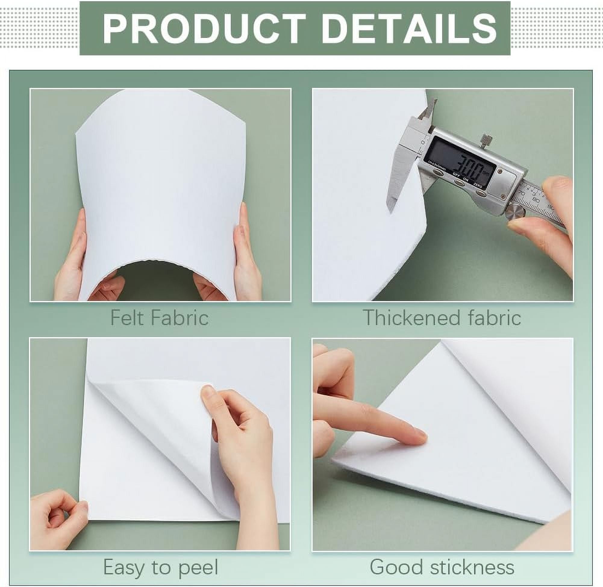 8Pcs 12x12inches Felt Fabric Sheets for DIY Crafts Squares Self Adhesive Felt Fabric 3mm/0.1Inches Thick Stick Felt Fabric for Sewing Patchwork Material (White) White DIY