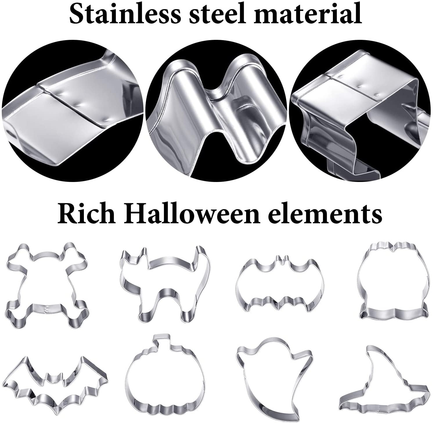 7 Pcs Halloween Cookie Cutters Set，Stainless Steel Halloween Cookie Cutters Pumpkin，Skull，Witch Hat，Bat，Cat， Ghost，Tomb ，Halloween Cookie Cutters Shapes