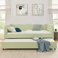 thumbnail image 6 of Full Size Gingham Upholstered Daybed, 3-in-1 Convertible Sofa Bed with Pull-Out Trundle and Side Storage Pockets, Multifunctional Furniture for Small Space & Various Room Layouts,Green, 6 of 10