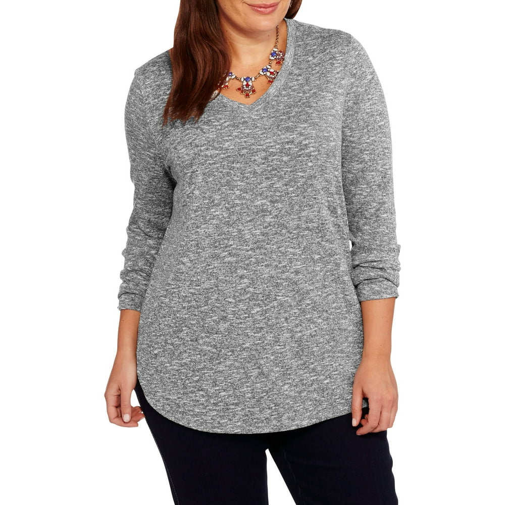 Faded Glory Women's PlusSize Lightweight V Neck Long Sleeve Knit Top