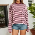 thumbnail image 2 of Women's Long Sleeve Striped T-Shirt Color Block Design Loose Fit Round Neck Comfortable Everyday Casual Wear, 2 of 4