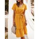 thumbnail image 5 of Vestido de mujer con volantes y cinturón con estampado de rayas con cuello en V Vestido de manga cor Abanopi Amarillo/Medio, 5 of 7