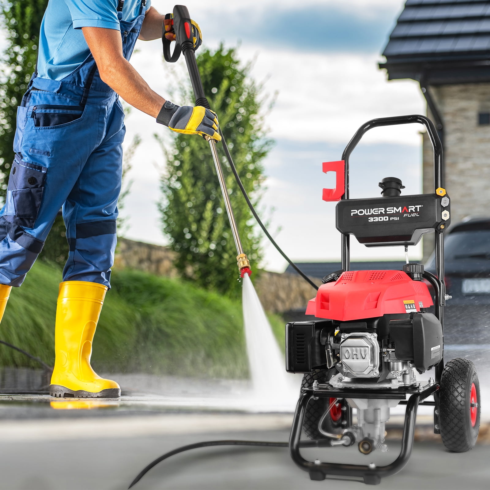 PowerSmart 3300PSI Gas Pressure Washer, 2.5GPM, 201cc Gas Power Washer, 5 Nozzle & Soap Tank, for Cars/ Home/ Work Site