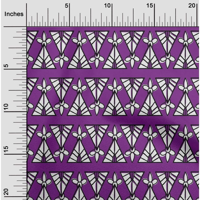 oneOone Cotton Cambric Fabric Floral & Triangle Block Print Sewing Fabric BTY 56 Inch Wide