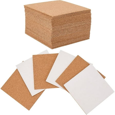 30Pcs 4 Inch Self Adhesive Coasters Cork Coaster Backing Burlywood Waterproof Square Non Slip Cups Tiles Sheets Mats Drinks Coasters Holders Sets for DIY Glass Bottles DIY Crafting Decor Board