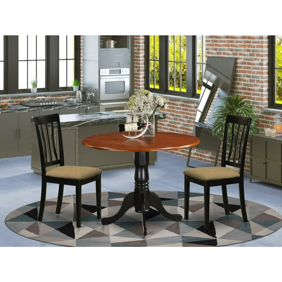 Dining Set - With 2 Wood Chairs-Finish:Black & Cherry,Number of Items:3,Shape:Round,Style:Microfiber Seat