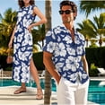 thumbnail image 3 of Jeiento Blue Hibiscus Flowers Matching Outfits for Couples Maxi Dress Long Dresses for Women Summer Casual Dress Mens Beach Shirt Button Up Shirts Matching Hawaiian Outfits for Couples, 3 of 6