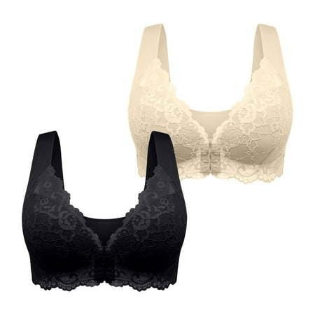 Black of Friday Deals!Clearance Staron 2PC Bras for Older Women Front Closure No Underwire Bras Wireless Comfortable Stretch Bra Everyday Front Button No Steel Bras