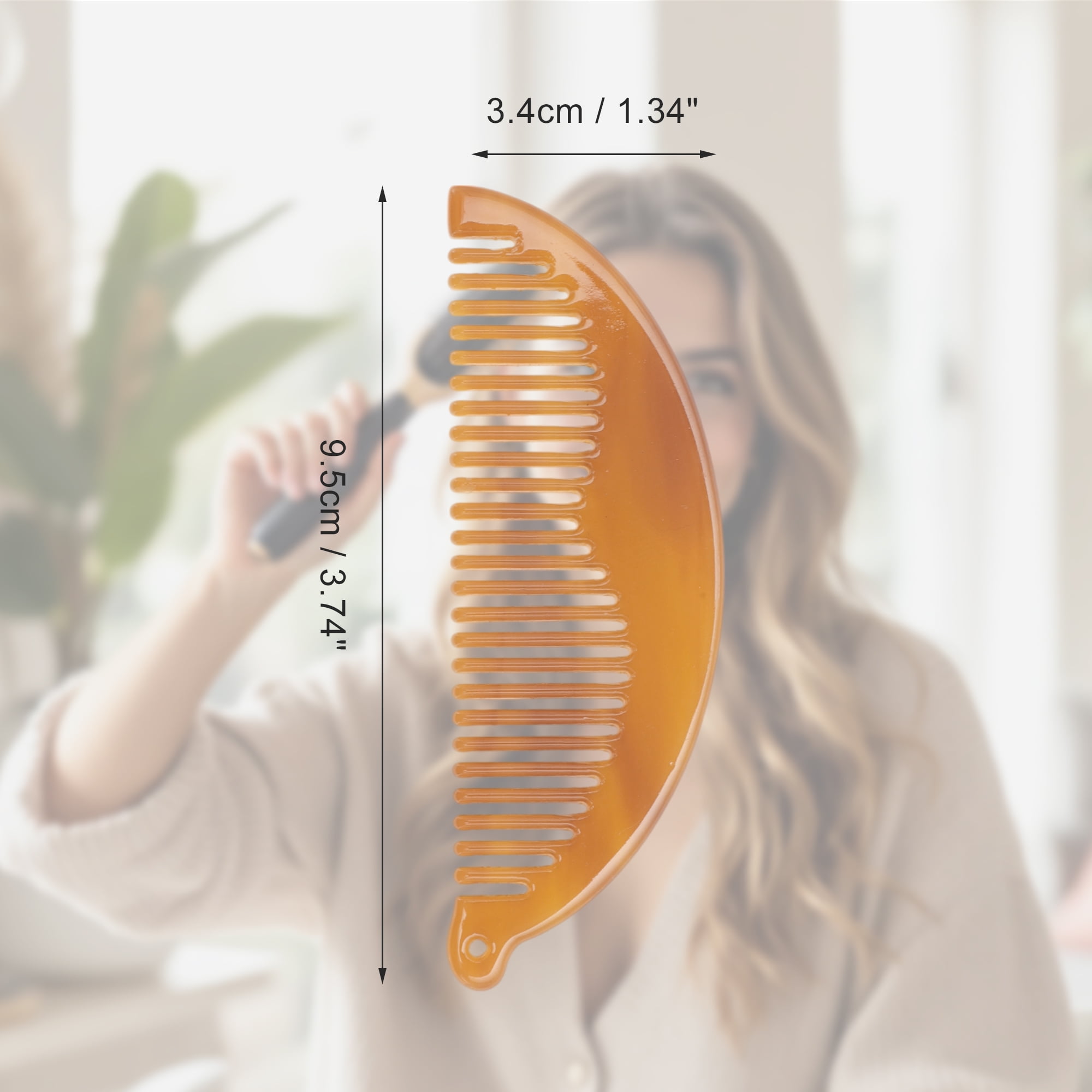 Unique Bargains 1 Pc Half Round Hair Comb with Hole for All Hair Types Styles Coffee Color