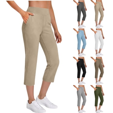 SROBPTY Women Stretch Capris Casual Sports Daily Trousers Dark Gray, L