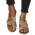 thumbnail image 5 of JDEFEG Tan Sandals for Women Dressy Embroidered Flowers Sandals for Women Bow Slippers Comfortable Beach Travel Sandals Summer Sandals for Women Flat Sandals Flip Flops Khaki 41, 5 of 9