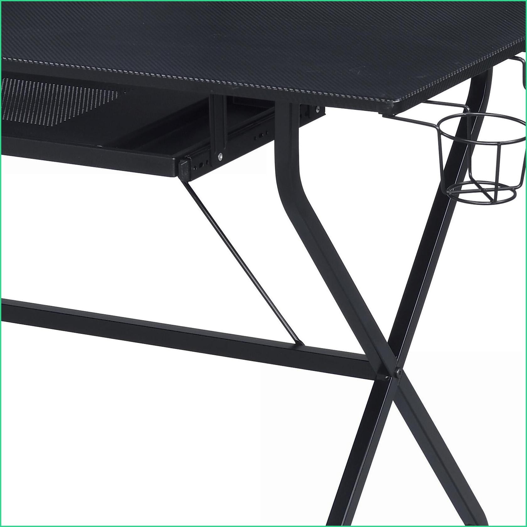 Desks, Industrial Black Wood & Metal Computer Desk with Keyboard Tray, Headset Hooks & Game Rack | 47.5” Wide | Black | Wood+Metal