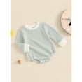 thumbnail image 6 of Aojekbee Toddler Waffle Sweatshirt Romper Casual Stripe Print Baby Long Sleeve Jumpsuit for Newborn Girl Boy Cute Clothes, 6 of 10