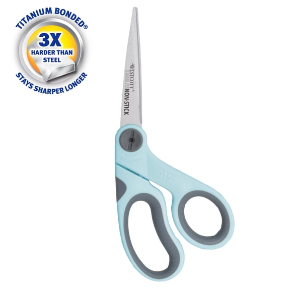 Westcott 8" Titanium Bonded Non-Stick Bent Crafting Scissors, Adjustable Glide, Blue