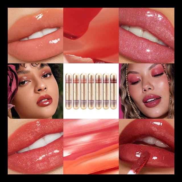 onlyliua Ofertas de Navidad Brillo Labial de Doble Tubo, Loción Hidratante para Labios, Labios Carnosos, Aceite de Labios de Vidrio, Brillo Labial